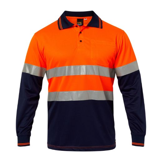 Picture of WorkCraft HI VIS LONG SLEEVE MICROMESH REFLECTIVE POLO WITH POCKET